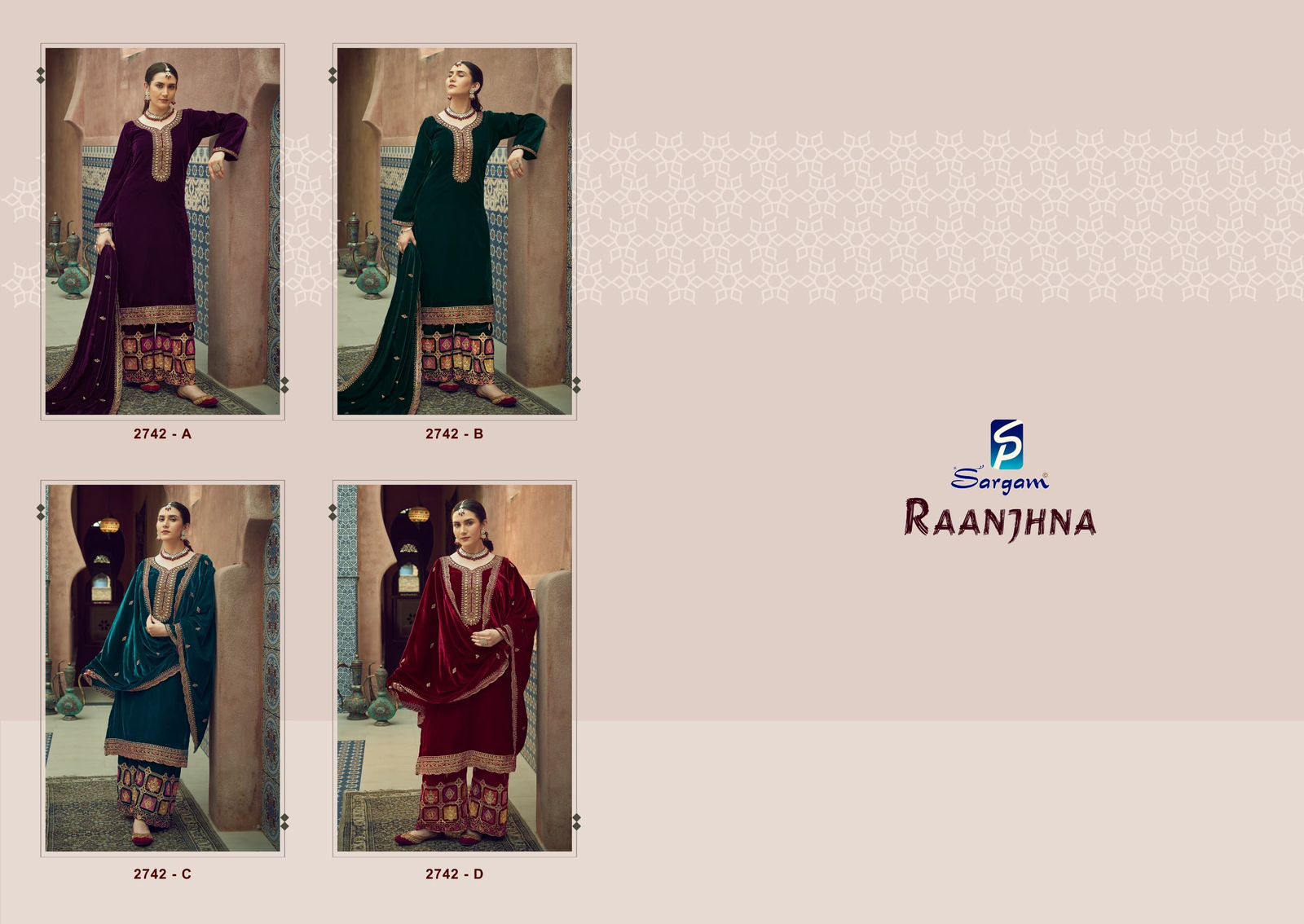 Raanjhna Sargam Prints Velvet Suits Manufacturer Ahmedabad