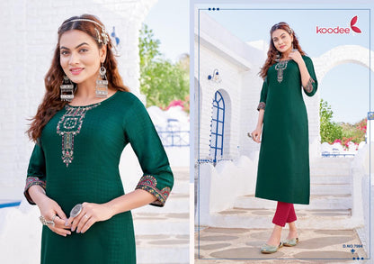 Raas 1 Koodee Fashion Reyon Long Straight Kurti Manufacturer Gujarat