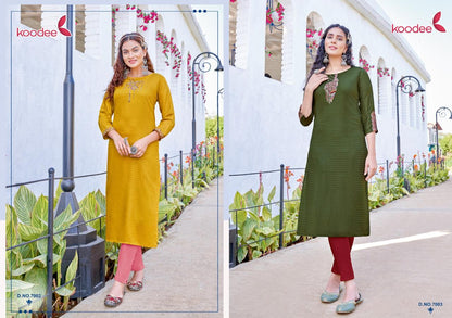 Raas 1 Koodee Fashion Reyon Long Straight Kurti Manufacturer Gujarat