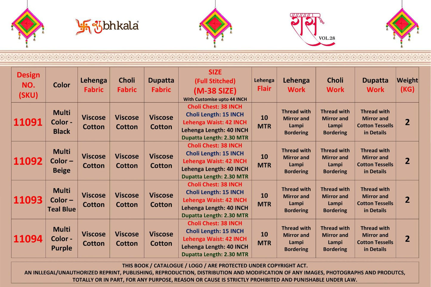 Raas Vol 28 Navratri 2025 Shubhkala Viscose Cotton Chaniya Choli Wholesaler