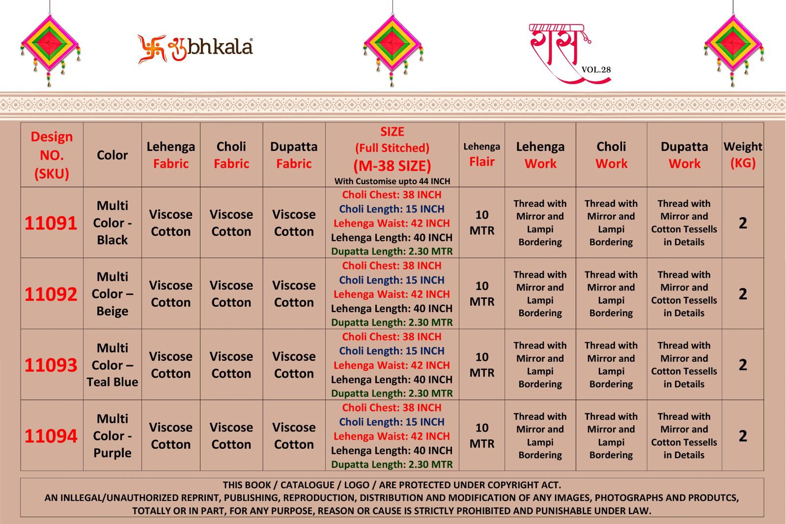 Raas Vol 28 Navratri 2025 Shubhkala Viscose Cotton Chaniya Choli Wholesaler