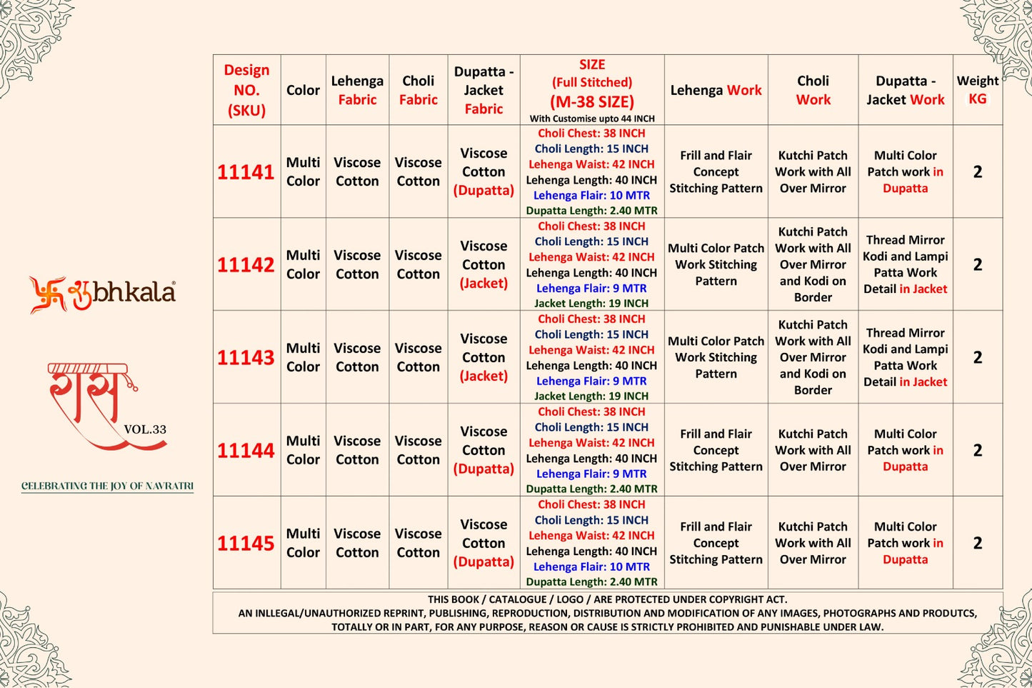 Raas Vol 33 Shubhkala Viscose Cotton Chaniya Choli Wholesaler India