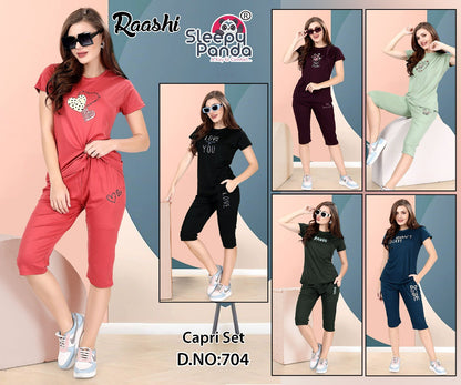 Raashi 704 Sleepy Panda Tencil Capri Night Suits Wholesaler Ahmedabad
