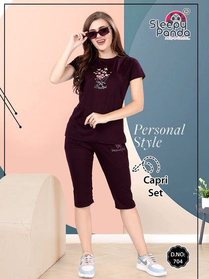 Raashi 704 Sleepy Panda Tencil Capri Night Suits Wholesaler Ahmedabad