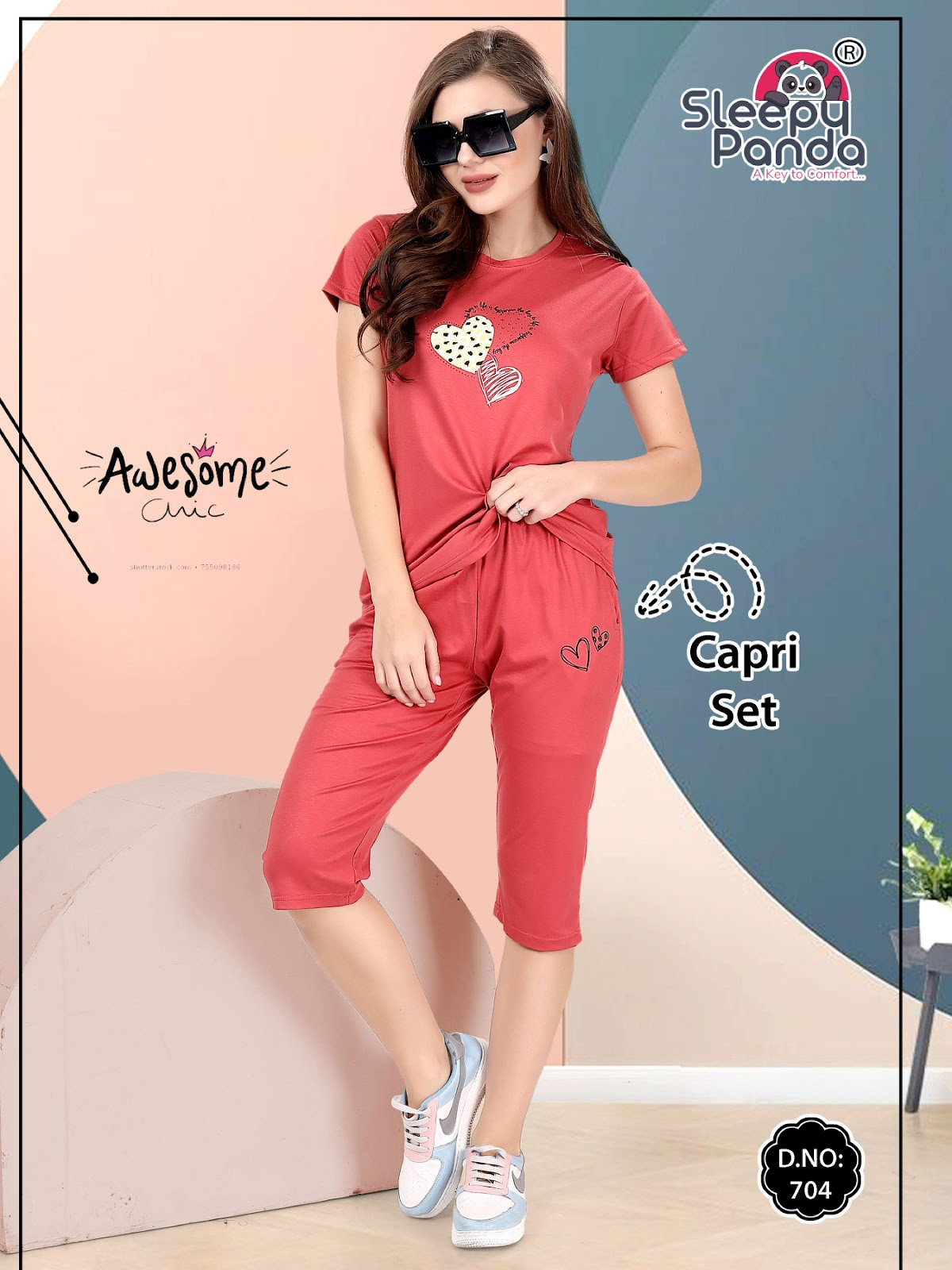 Raashi 704 Sleepy Panda Tencil Capri Night Suits Wholesaler Ahmedabad