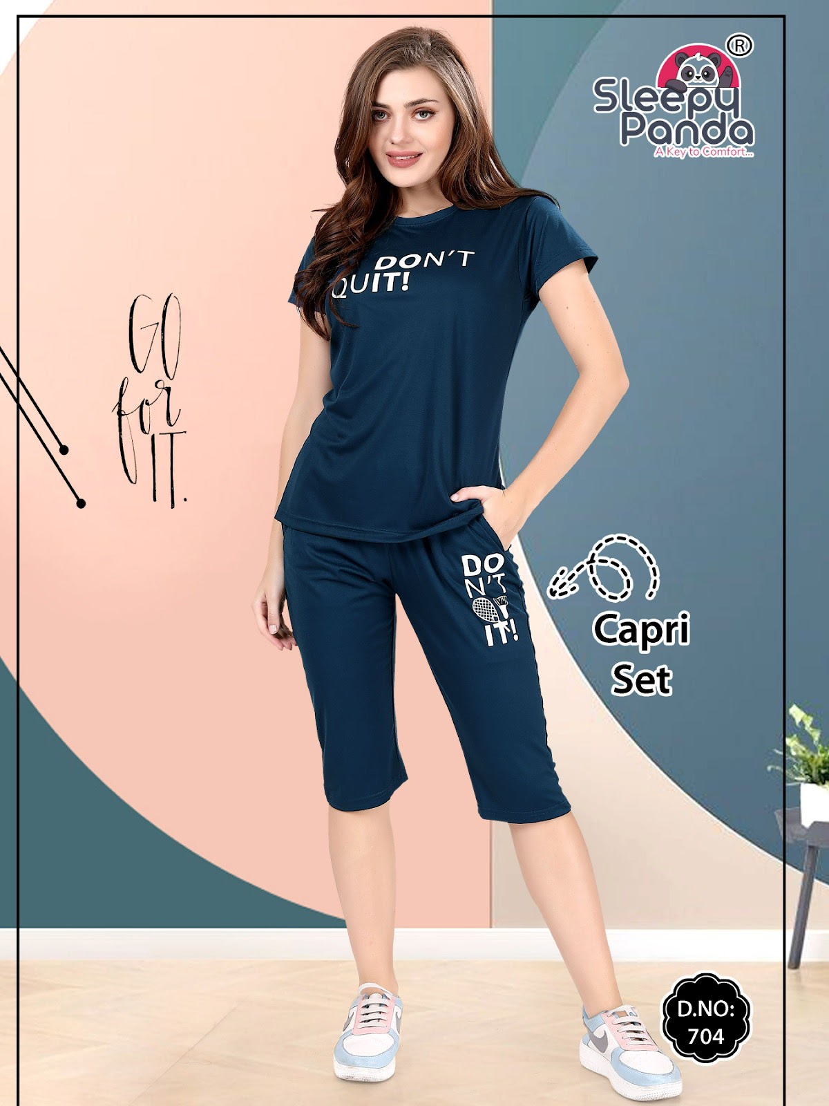 Raashi 704 Sleepy Panda Tencil Capri Night Suits Wholesaler Ahmedabad