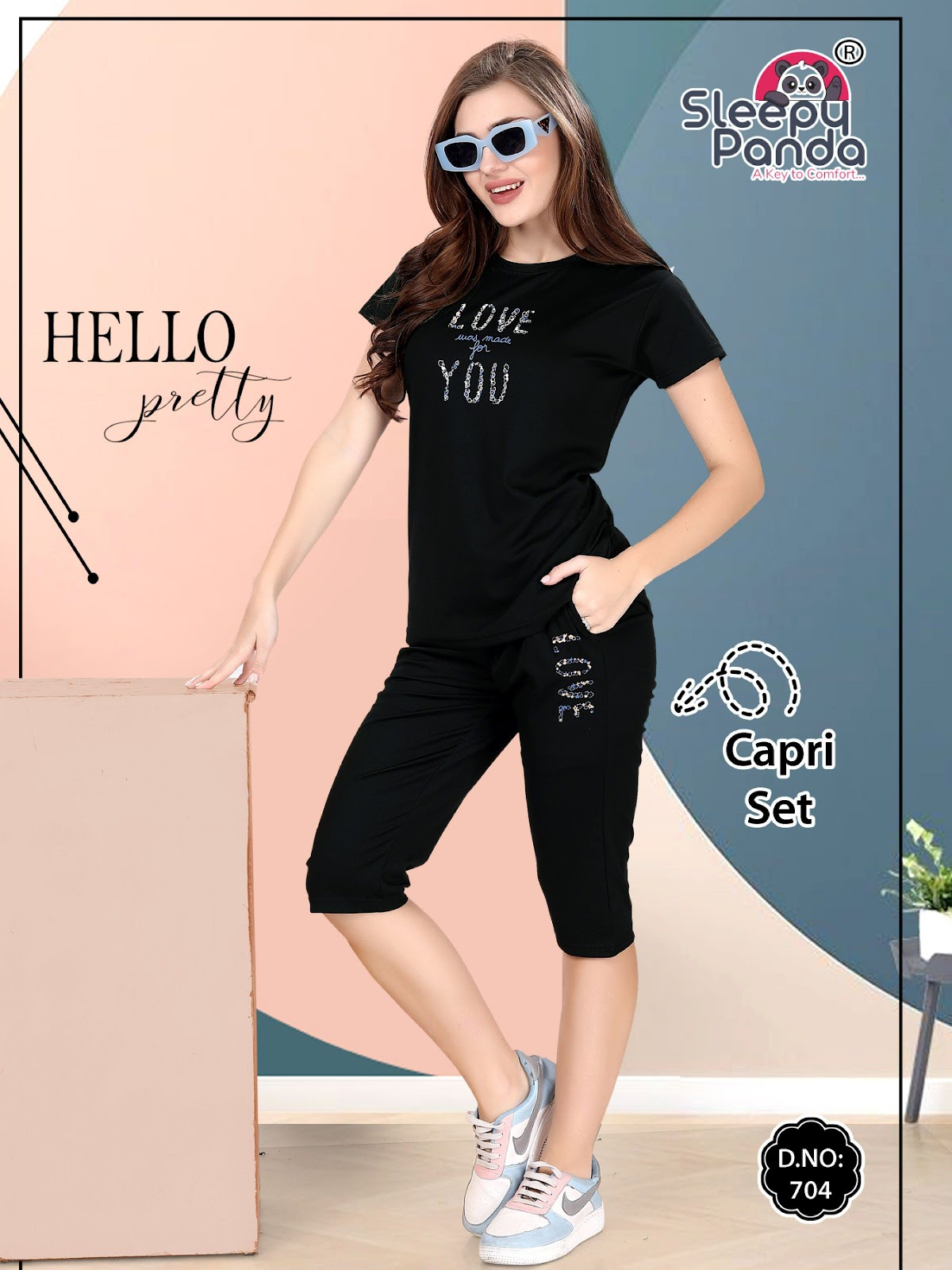 Raashi 704 Sleepy Panda Tencil Capri Night Suits Wholesaler Ahmedabad