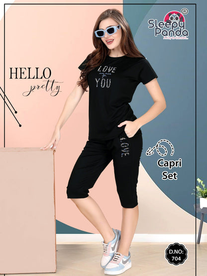Raashi 704 Sleepy Panda Tencil Capri Night Suits Wholesaler Ahmedabad