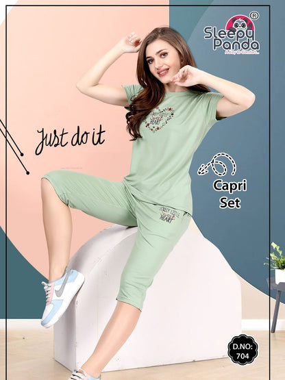 Raashi 704 Sleepy Panda Tencil Capri Night Suits Wholesaler Ahmedabad