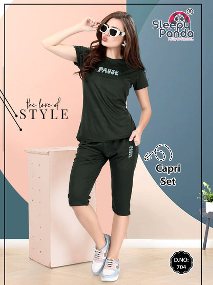 Raashi 704 Sleepy Panda Tencil Capri Night Suits Wholesaler Ahmedabad