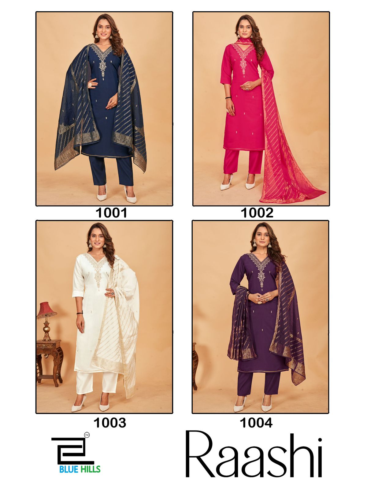 Raashi Blue Hills Roman Silk Readymade Pant Style Suits Exporter Ahmedabad