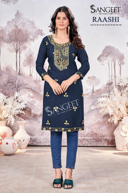 Raashi Sangeet Rayon Knee Length Kurtis Wholesaler Gujarat