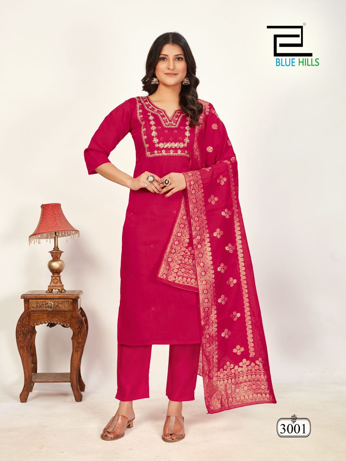 Raashi Vol 3 Blue Hills Roman Silk Readymade Pant Style Suits Supplier