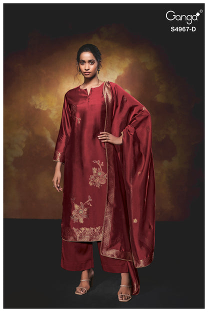 Raashii S4967 Ganga Silk Jacquard Plazzo Style Suits Wholesale