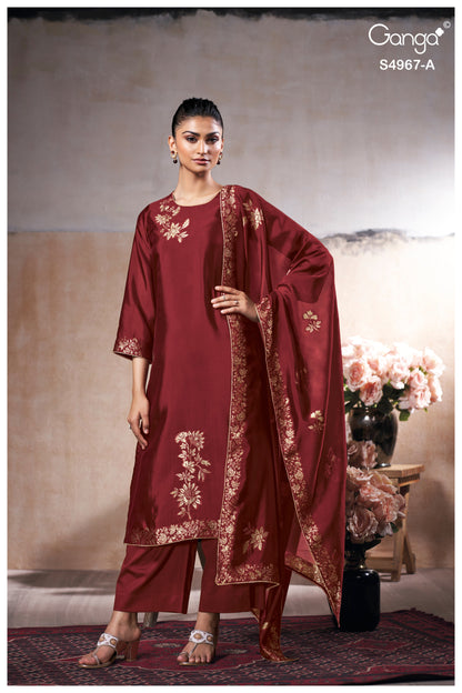 Raashii S4967 Ganga Silk Jacquard Plazzo Style Suits Wholesale