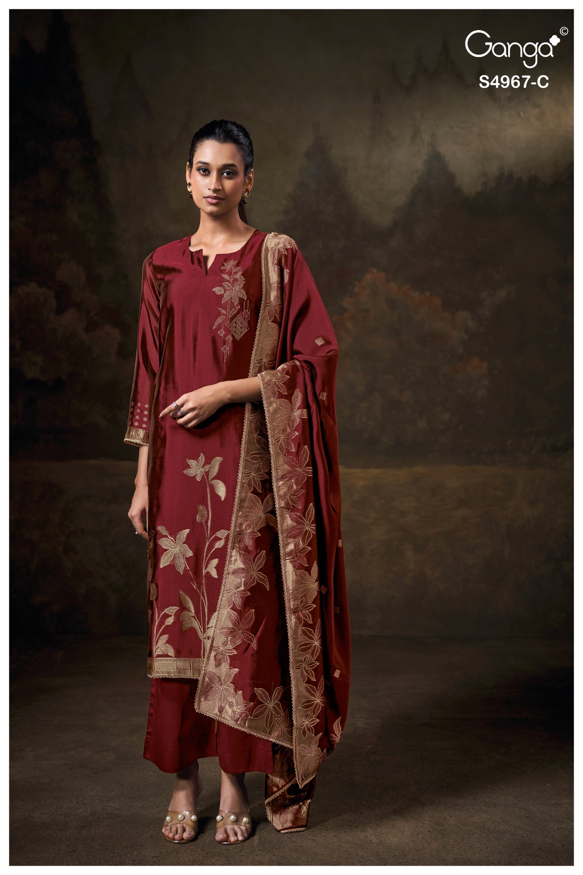 Raashii S4967 Ganga Silk Jacquard Plazzo Style Suits Wholesale