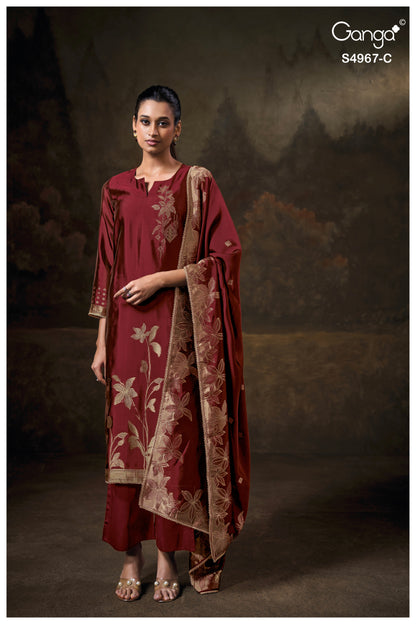 Raashii S4967 Ganga Silk Jacquard Plazzo Style Suits Wholesale