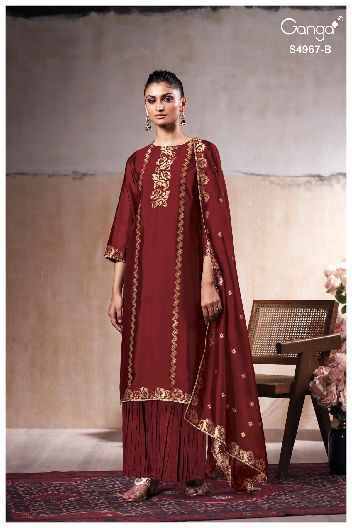 Raashii S4967 Ganga Silk Jacquard Plazzo Style Suits Wholesale