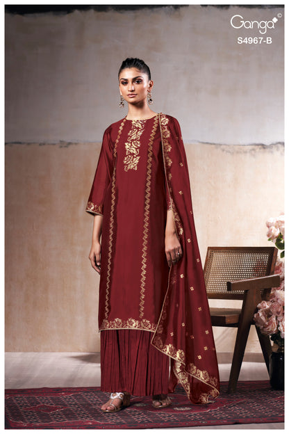 Raashii S4967 Ganga Silk Jacquard Plazzo Style Suits Wholesale