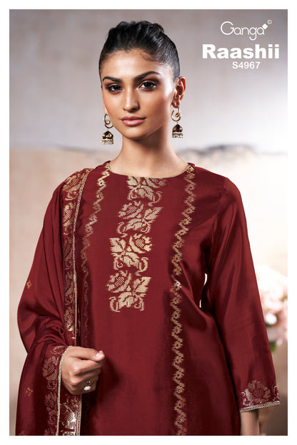 Raashii S4967 Ganga Silk Jacquard Plazzo Style Suits Wholesale