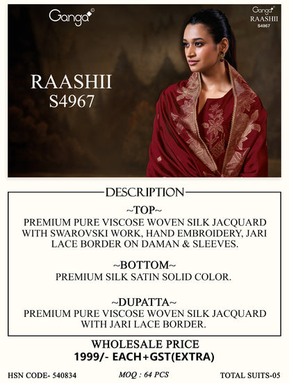Raashii S4967 Ganga Silk Jacquard Plazzo Style Suits Wholesale