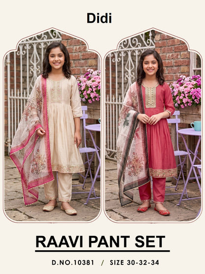 Raavi Dn 10381 Didi Roman Shimmer Girls Readymade Pant Suits Wholesale Price