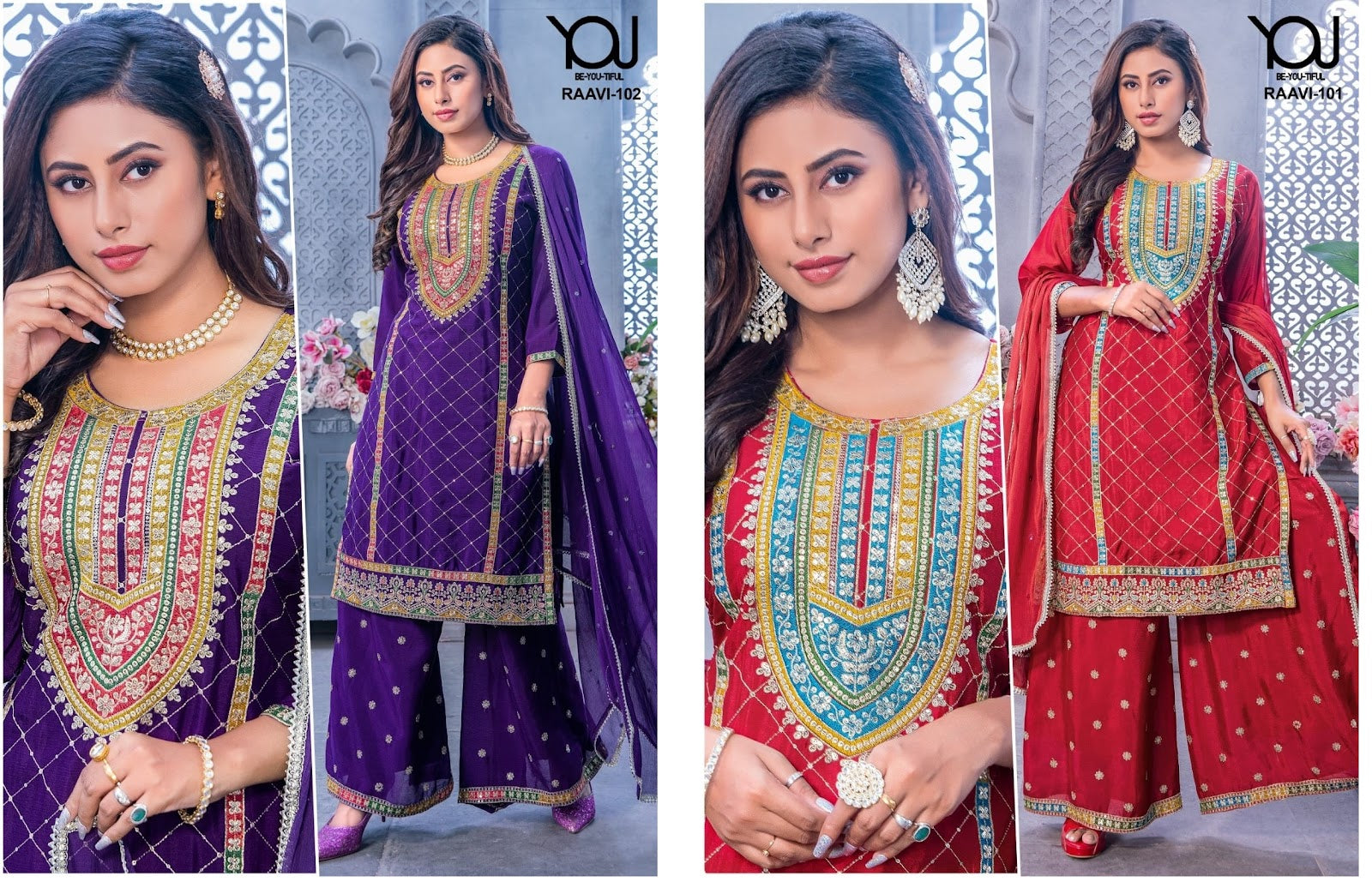 Raavi You Chinon Readymade Plazzo Style Suits