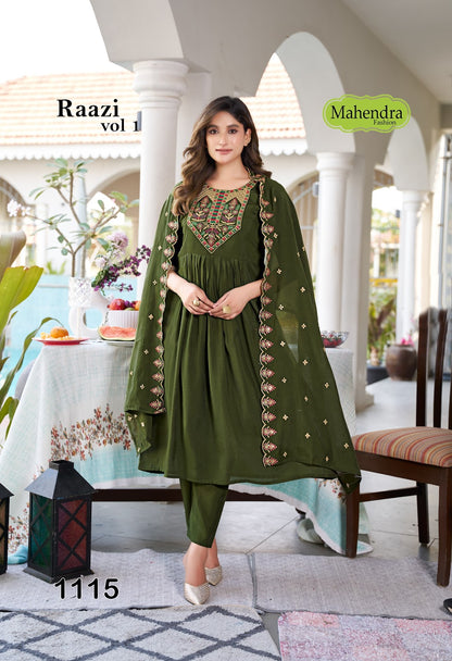 Raazi Vol 1 Mahendra Fashion Chanderi Readymade Anarkali Suits Wholesaler Ahmedabad