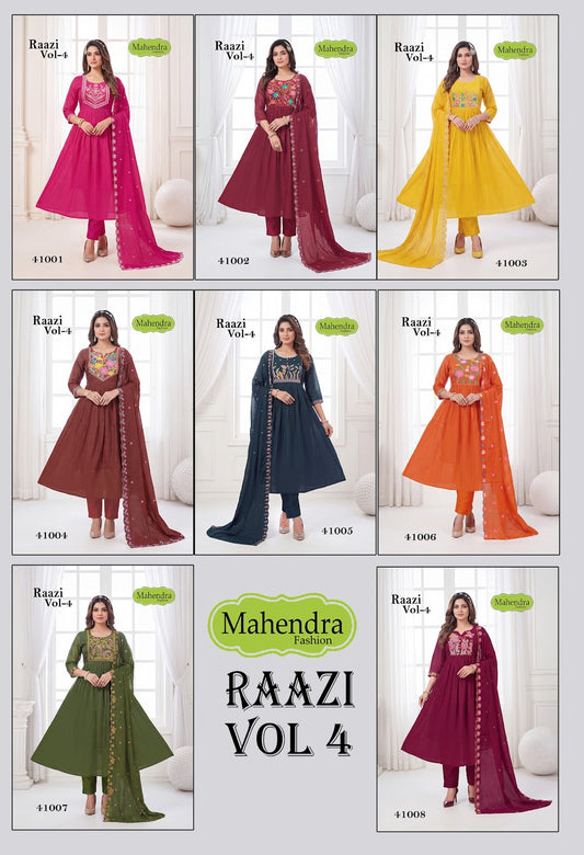 Raazi Vol 4 Mahendra Fashion Chanderi Readymade Anarkali Suits Exporter Gujarat
