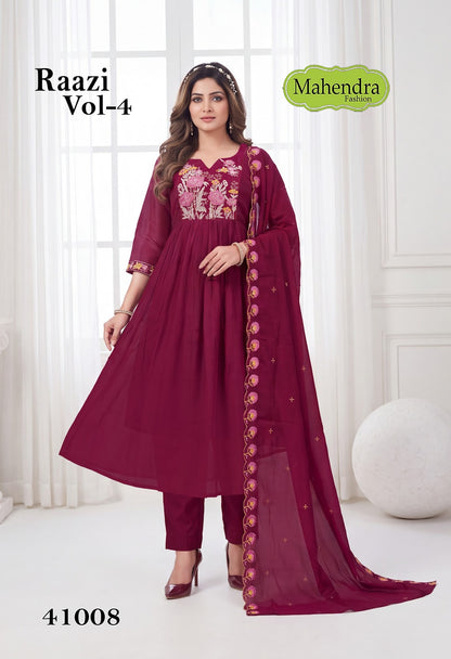 Raazi Vol 4 Mahendra Fashion Chanderi Readymade Anarkali Suits Exporter Gujarat