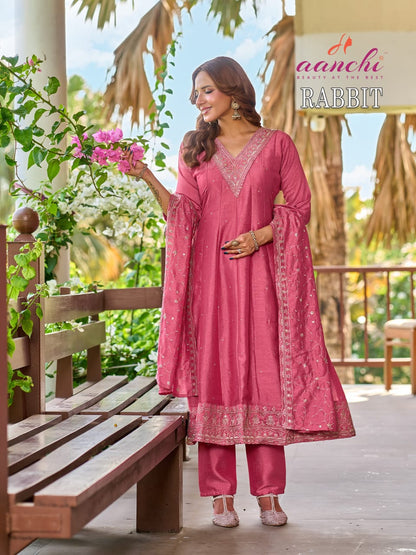 Rabbit Aanchi Vichitra Silk Readymade Anarkali Suits Supplier