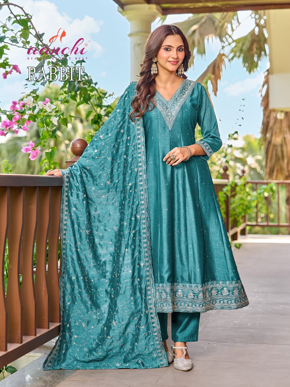 Rabbit Aanchi Vichitra Silk Readymade Anarkali Suits Supplier