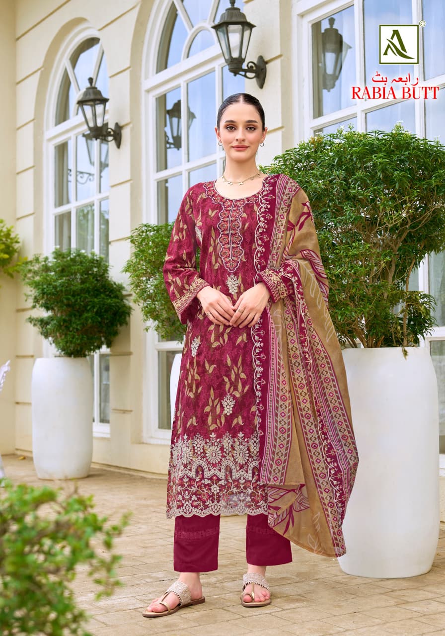 Rabia Butt Alok Cambric Cotton Karachi Salwar Suits Wholesaler
