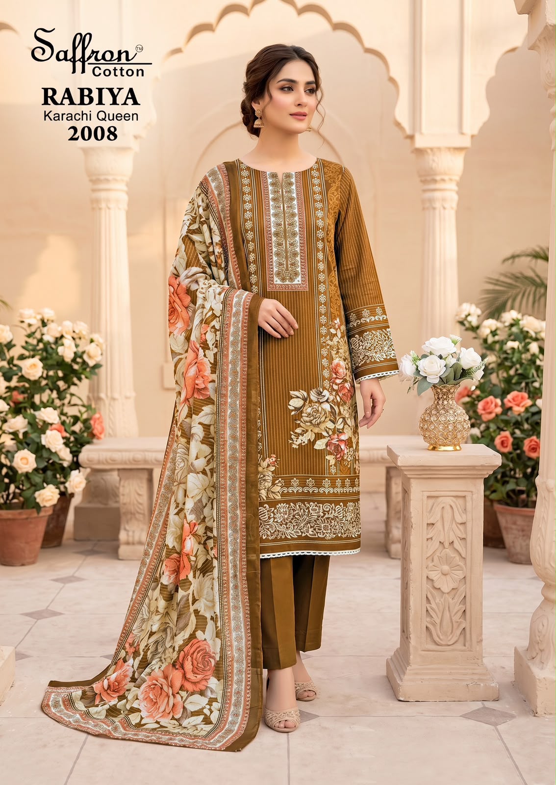 Rabiya Queen Vol 2 Saffron Cotton Karachi Salwar Suits Exporter Ahmedabad