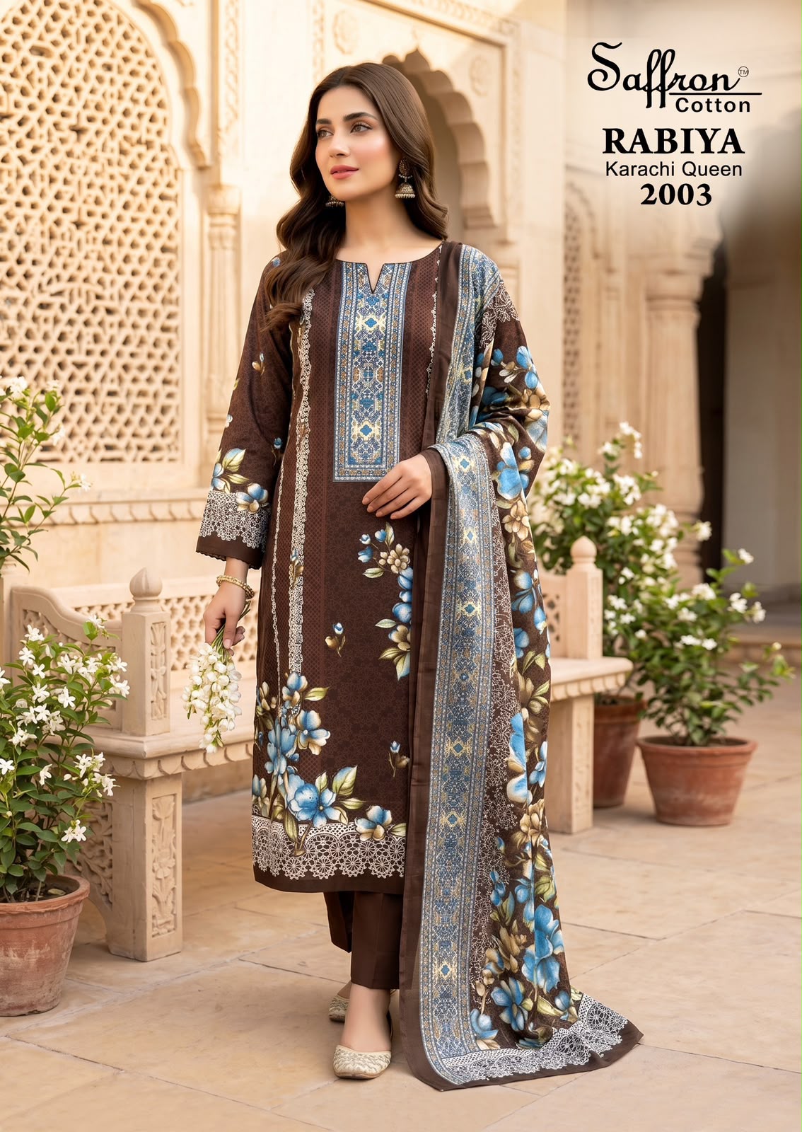 Rabiya Queen Vol 2 Saffron Cotton Karachi Salwar Suits Exporter Ahmedabad