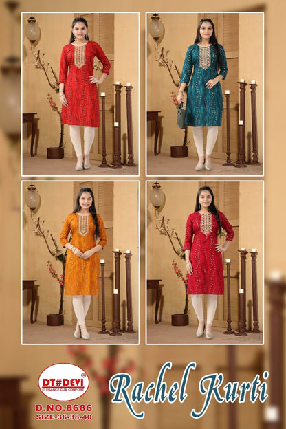 Rachel 8686 Dt Devi Rayon Knee Length Kurtis Manufacturer Gujarat