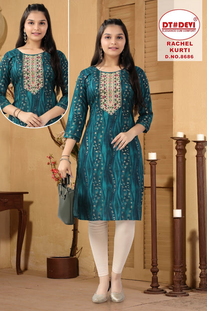 Rachel 8686 Dt Devi Rayon Knee Length Kurtis Manufacturer Gujarat