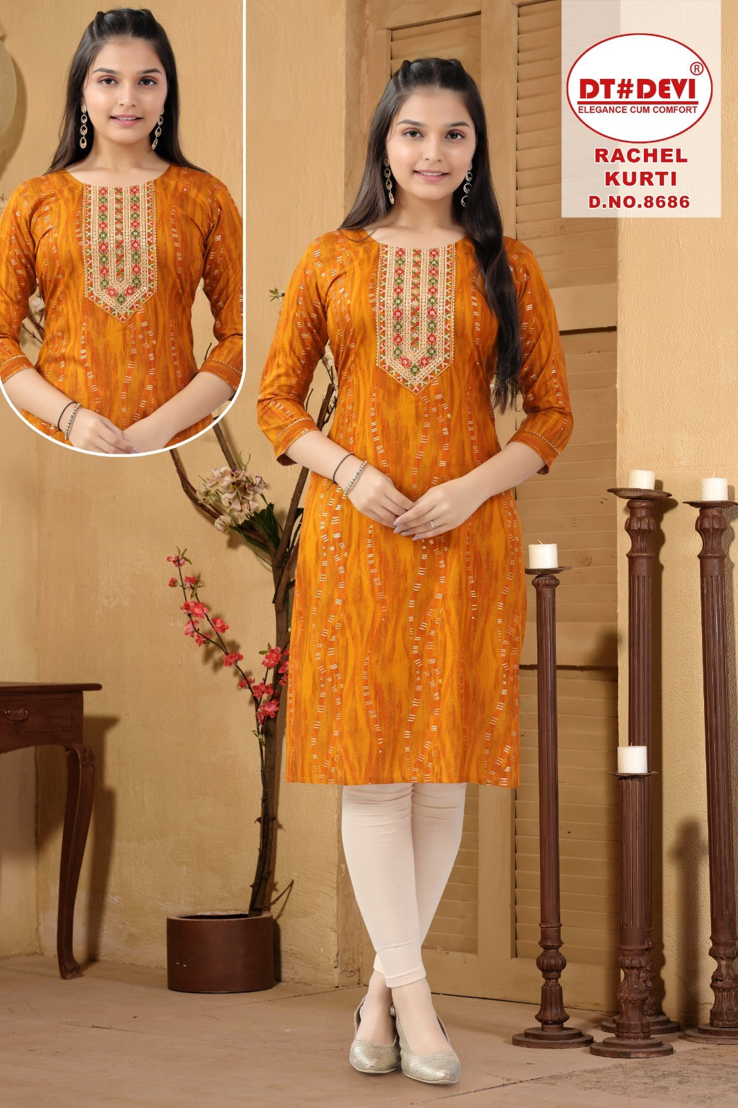Rachel 8686 Dt Devi Rayon Knee Length Kurtis Manufacturer Gujarat