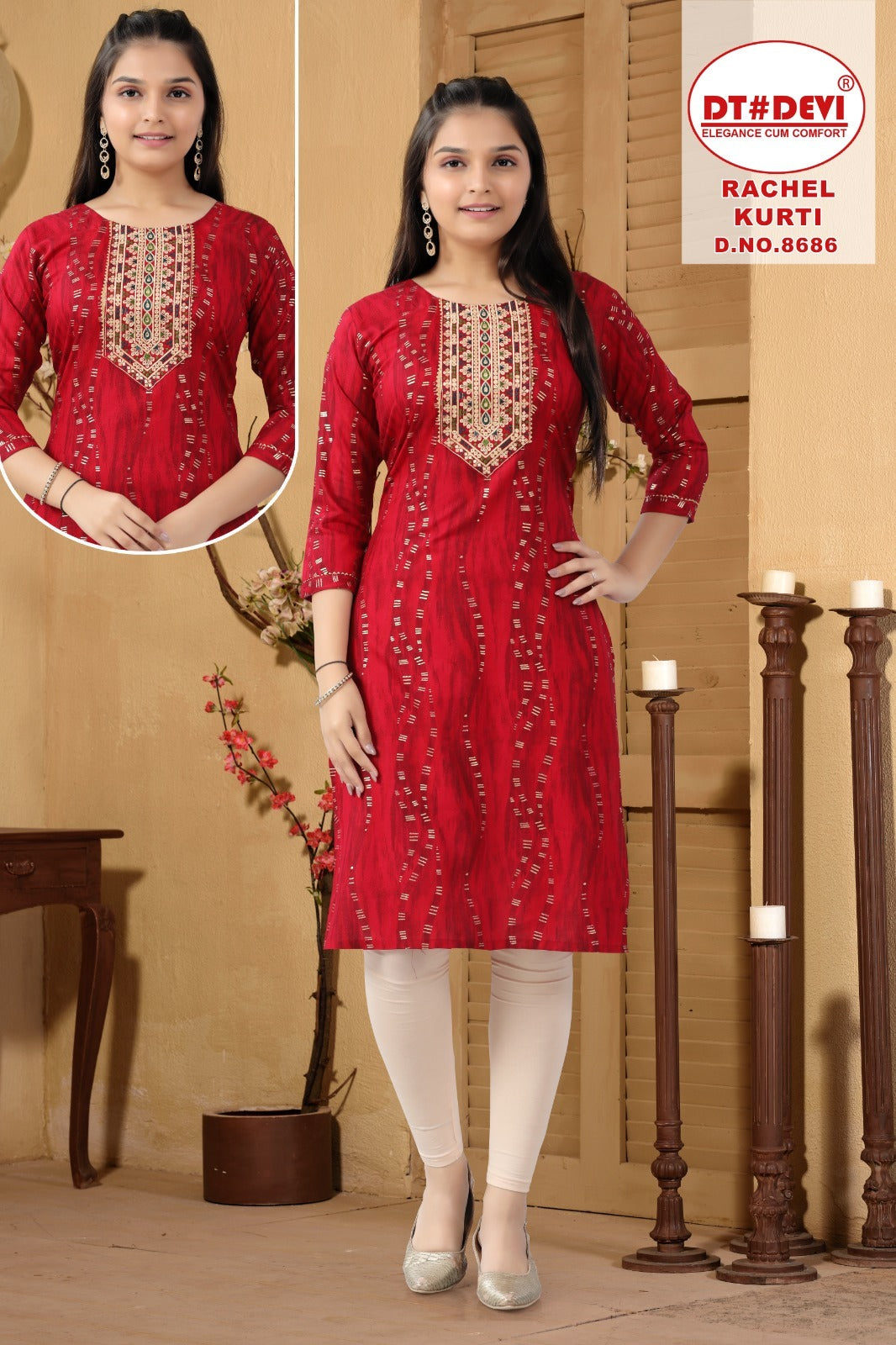 Rachel 8686 Dt Devi Rayon Knee Length Kurtis Manufacturer Gujarat