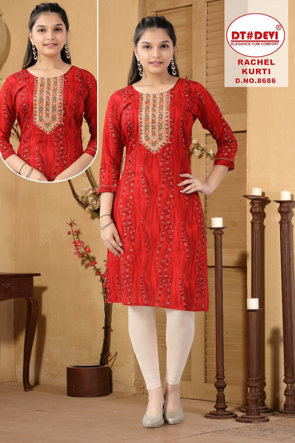 Rachel 8686 Dt Devi Rayon Knee Length Kurtis Manufacturer Gujarat