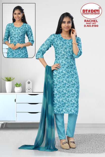 Rachel Dn 9180 Dt Devi Rayon Slub Girls Readymade Pant Suits Manufacturer Ahmedabad