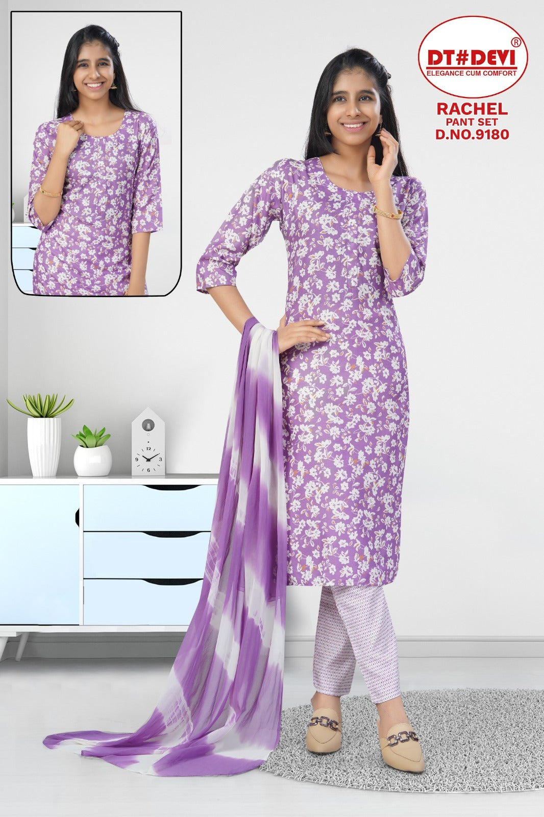 Rachel Dn 9180 Dt Devi Rayon Slub Girls Readymade Pant Suits Manufacturer Ahmedabad