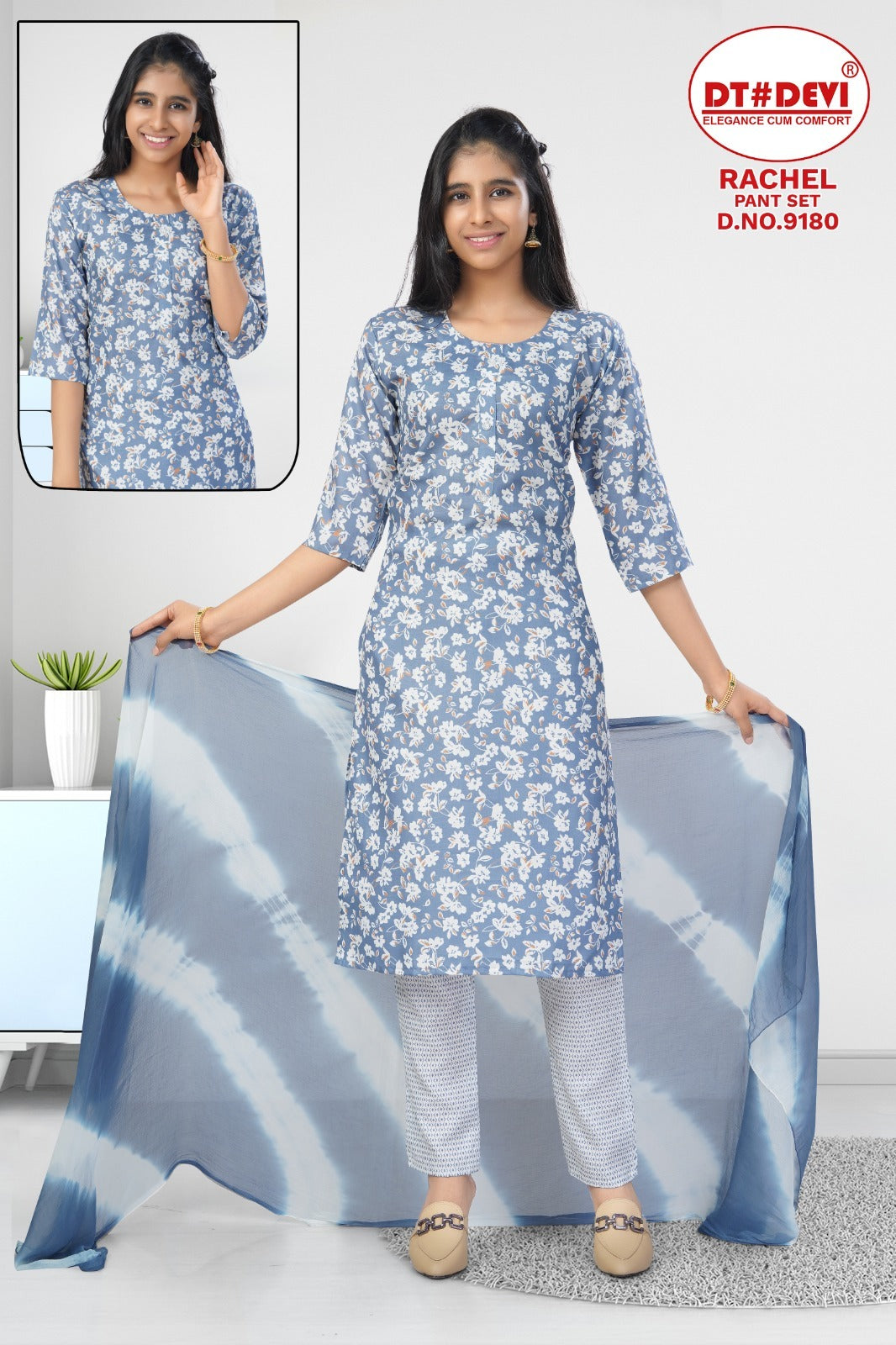 Rachel Dn 9180 Dt Devi Rayon Slub Girls Readymade Pant Suits Manufacturer Ahmedabad