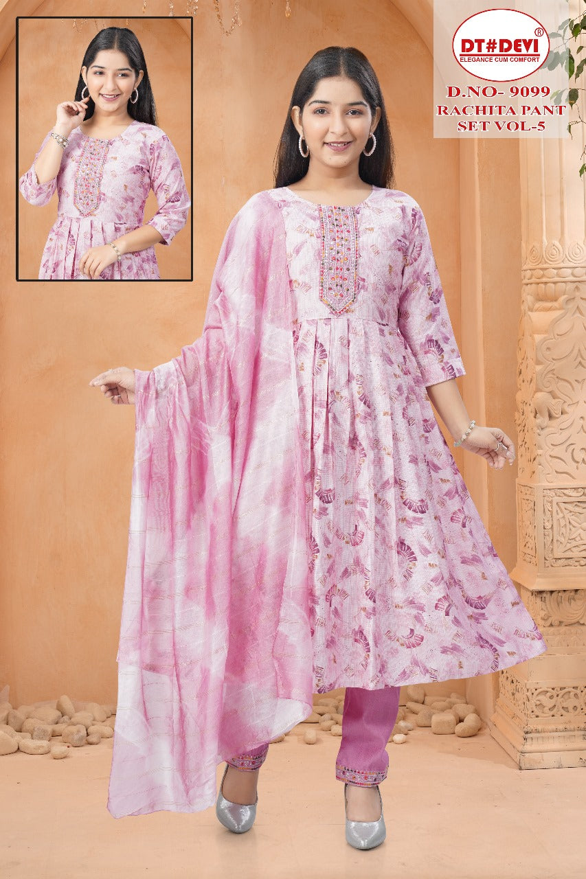 Rachita Vol 5 Dn 9099 Dt Devi Vetican Girls Readymade Pant Suits Supplier Gujarat