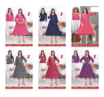 Radhika Liva Jnx Rayon Anarkali Kurtis Supplier Ahmedabad