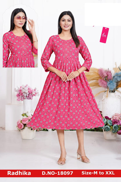 Radhika Liva Jnx Rayon Anarkali Kurtis Supplier Ahmedabad