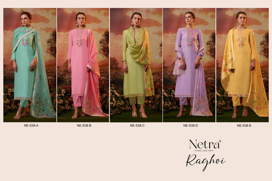 Raghvi Netra Habutai Silk Pant Style Suits Wholesaler