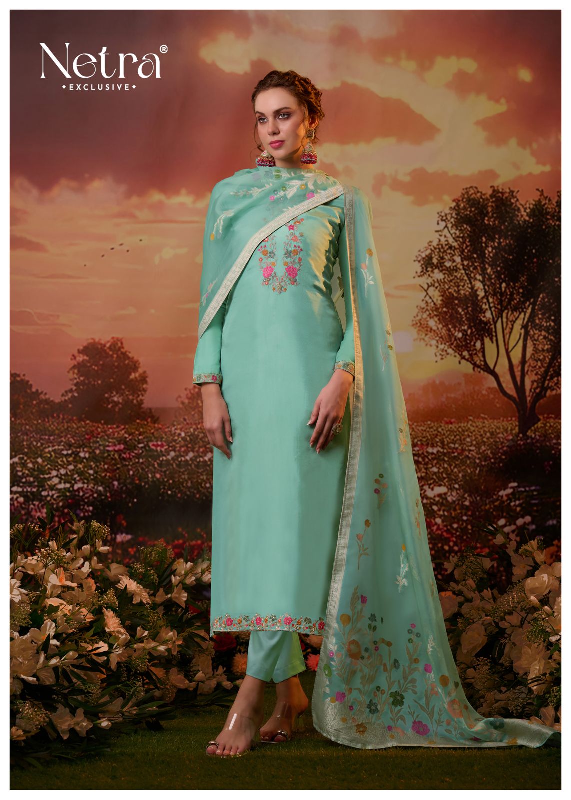 Raghvi Netra Habutai Silk Pant Style Suits Wholesaler