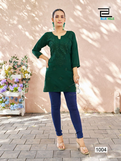 Raha Blue Hills Viscose Modal Short Kurtis Wholesaler India