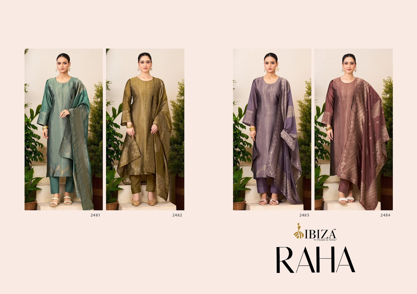Raha Ibiza Silk Jacquard Pant Style Suits Wholesale